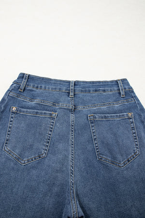 Ashleigh Blue Stitched Raw Hem Wide Leg Loose Jeans