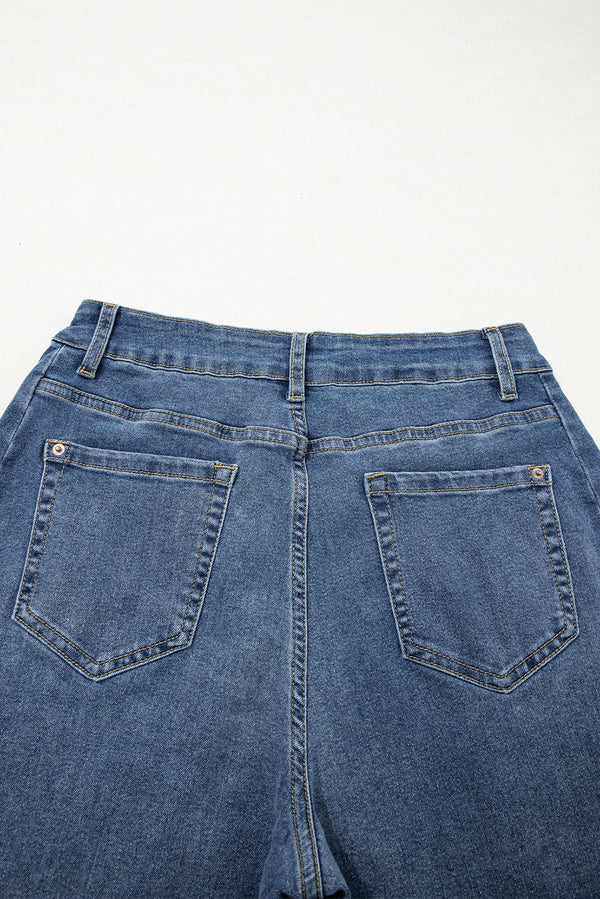 Ashleigh Blue Stitched Raw Hem Wide Leg Loose Jeans